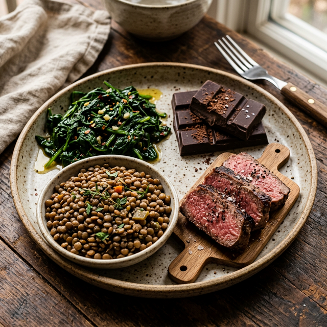 Iron-rich foods like spinach and red meat for healthy hair